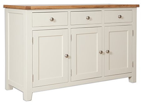 Oak and Pine Online Dorset French Ivory/Cream Painted Oak & Pine 3 Door Sideboard Cupboard Cabinet Living Dining Room Furniture
