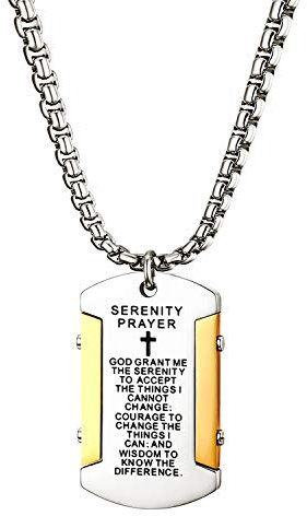 Cupimatch Dog Tag Herren Hundemarke mit Bibel Gravur Kette Halskette Anhänger für Männer Man Erkennungsmarke Edelstahl Jungen 60cm, Silber Gold