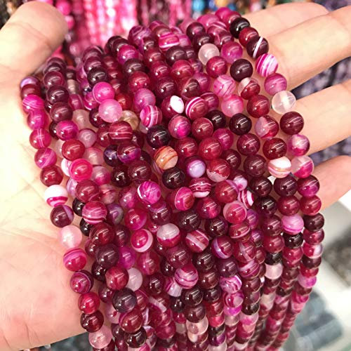Perles en agate rubanée naturelle Diamètre 4 mm, 6 mm ou 8 mm Finition polie ou mate Perles (4 mm, lot de 25 pièces, rose fuchsia poli)