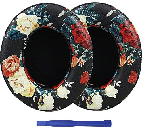 Beats Studio 3 Ear Pads, BUTIAO Replacement Protein Leather Earpads Memory Foam Ear Cushion Cups Repair Parts for Beats Studio 3 Studio 2 Wireless Wired Headphones by Dr.Dre (Black Floral)