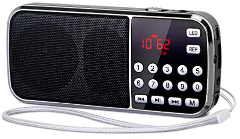 PRUNUS J-189 Portable Radios Small, AM FM Radio Battery Operated, Bluetooth Radio Rechargeable with Dual Speakers Heavy Bass,LED Flashlight,Rechargeable Battery Operated for Walking, Traveling