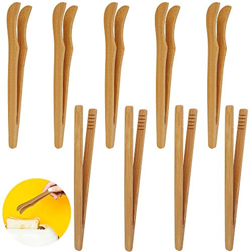 Lot de 12 Pince Grille Pain,6 Pcs Pince Grille-Pain Droit et 6 Pcs Pince en Bombom Tordue,Restaurant Pince en Bois pour Grille Pain Pour Toast, Salade, Barbecue, Pâtisserie, Pince à Thé