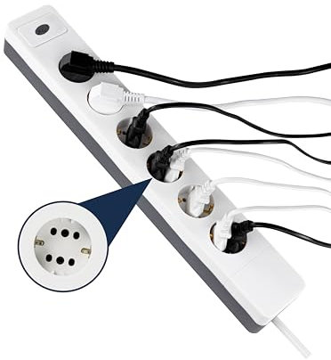 REV Mehrfachsteckdose mit Schalter COMBINI - Steckdosenleiste, 6-12 Stecker, Steckplätze 45 Grad gedreht, Stromverteiler mit Wandmontage, Kabel 1,4m, weiß