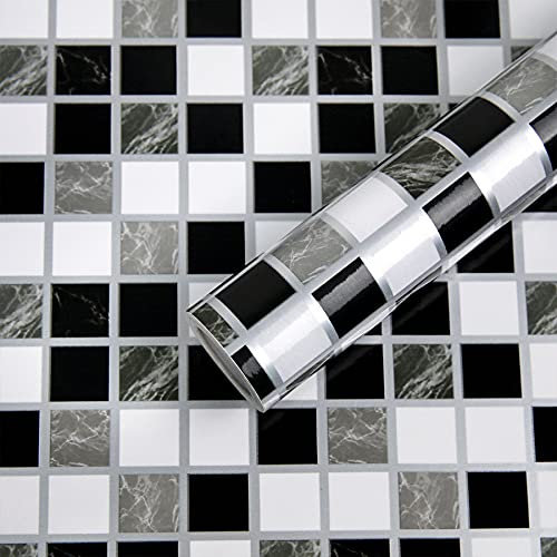 Fantasnight Mosaic Tile Stickers Peel and Stick Wall Tiles 60 × 500cm Marble Stick on Roll Vinyl Wrap Self Adhesive Wallpaper Sticky Back Plastic Backsplash for Kitchen Bathroom