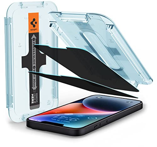 Spigen Glas.tR EZ Fit Filtro Privacidad Protector Pantalla para iPhone 14 Plus, iPhone 13 Pro Max, 2 Unidades, Compatible con Funda, Dureza 9H