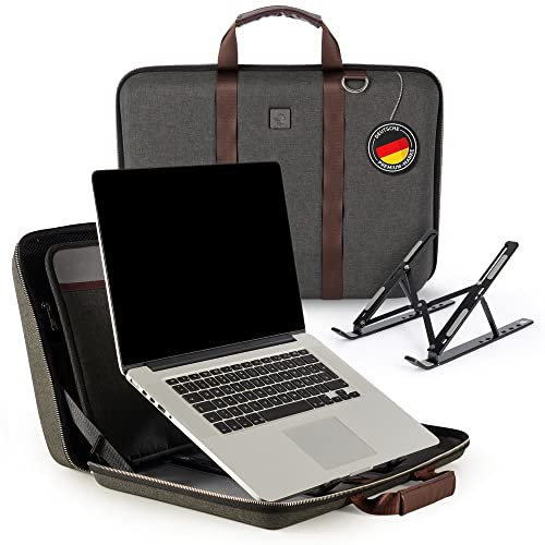 Sonlib®️ Laptoptasche 15,6 Zoll | Arbeitstasche mit integriertem Laptop Stand & Schultergurt | Umhängetasche mit Leder Griff für Akten, Macbook & Tablet | Messenger Bag für alle 13-16 Notebooks