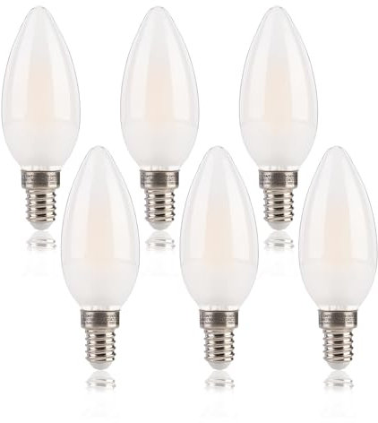 FLSNT Dimmbar E14 LED Kerze Lampe für Kronleuchter, 5.5W(Ersetzt 40W), 550LM LED Filament Glühbirne, C35 Birne in Kerzenform, 2700K Warmweiß, E14 Edison Glühbirne, 6 Stück