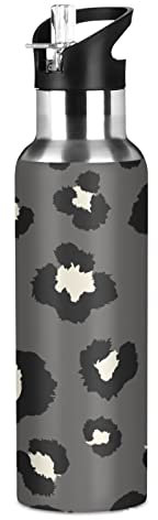 Vnurnrn Black White Leopard Print Water Bottle Insulated Sport Thermos Stainless Steel for Coffee Tea(500ML)