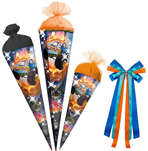 alles-meine.de GmbH Schultüte - Monstertruck - Auto - 35-100 cm - Größe wählbar - mit - ohne Holzspitze - Zuckertüte - Zubehör - passende kleine Deko Schultüten - Zuckertüte - ..