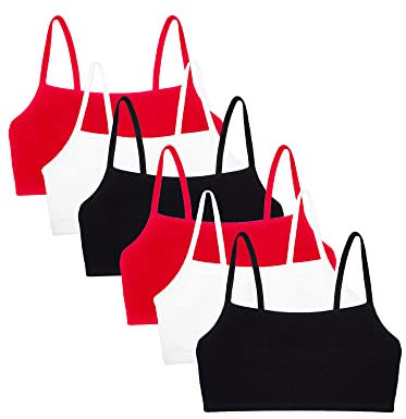 Fruit of the Loom Women's Damen Spaghettiträger Baumwolle Sport-bh Vorteilspack Bra, Black/Black/White/Red/Red/Hot/Red, 12 (Pack of 6)