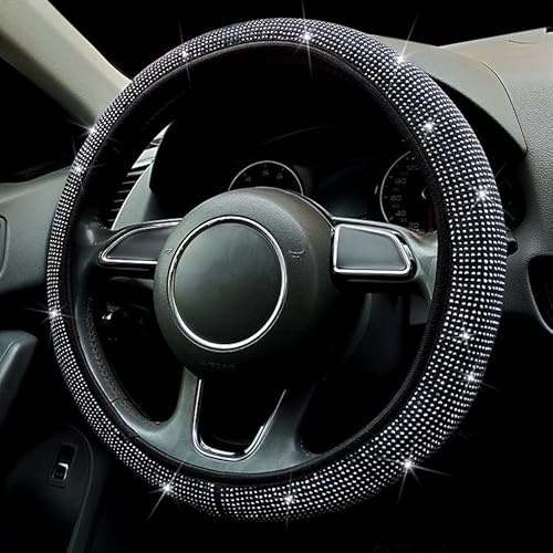 Glitzer Lenkradbezug für Damen Mädchen, 37-38cm Bling Diamanten KFZ Lenkradhüllen Universal Rutschfest Atmungsaktiv, Auto-Dekozubehör, Schwarz