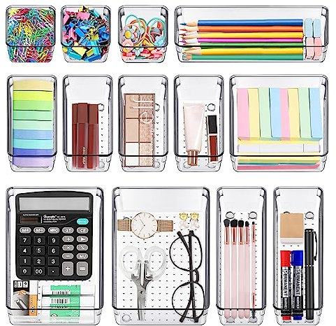 Phantasy Organizer Kunststoff Schubladen Set von 13,Organizer Transparent Kunststoff Schreibtisch Boxen Lagerung Geeignet für Schrank Schlafzimmer Küche Badezimmer