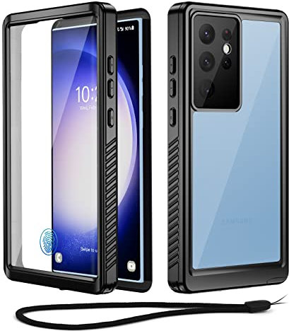 Beeasy für Samsung Galaxy S23 Ultra wasserdichte Hülle - 360 Grad Schutzhülle Outdoor Komplettschutz Handyhülle, Panzerhülle Stoßfest Staubdicht Wasserfest Full Case mit Displayschutz - Schwarz