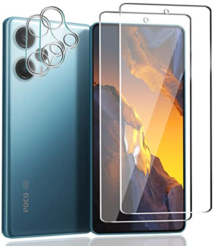 Yiunssy [2+2 Piezas Protector de Pantalla para Xiaomi POCO F5 Cristal Templado + Protector de Lente de Cámara, Antihuellas/Antiarañazos/9H Dureza,HD Vidrio Templado para Xiaomi POCO F5