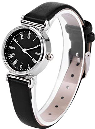 Brrnoo Damenuhr, Exquisite Kleine, Einfache Mode-Damen-Kleideruhr, Retro-Leder-Mini-Armbanduhr (schwarzes Zifferblatt) (schwarzer Gürtel, Schwarze Scheibe)