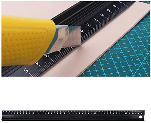 L-Typ Aluminium-Schneidelineal, 45 cm, Gummiauflage | Präzises L-Messwerkzeug, Klingenschutzplatte, Tintensperrstruktur, Rutschfester Halt beim Schnitt