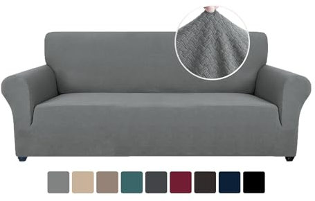 Ystyle Stretch Sofa überzug 3 Sitzer, Elastisch Sofabezug Mit Armlehnen, Jacquard Couch überzug rutschfest, Waschbar Sofa Cover Protector Für Hunde Haustiere, Hellgrau