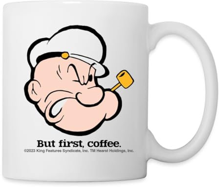 Spreadshirt Popeye But First Coffee Tasse, One size, Weiß