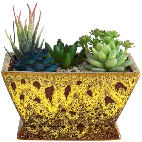 ARTKETTY Vasi per piante, grandi vasi per piante grasse con drenaggio, vasi in ceramica per interni ed esterni, per piante di cactus, bonsai, fioriere smaltate, contenitore per scrivania, decorazione