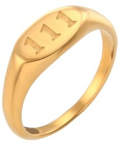 PAURO Damen Edelstahl Oval Engel Nummer Ringe 111 Numerologie Schmuck Geschenk Gold Größe 52 (16.6)