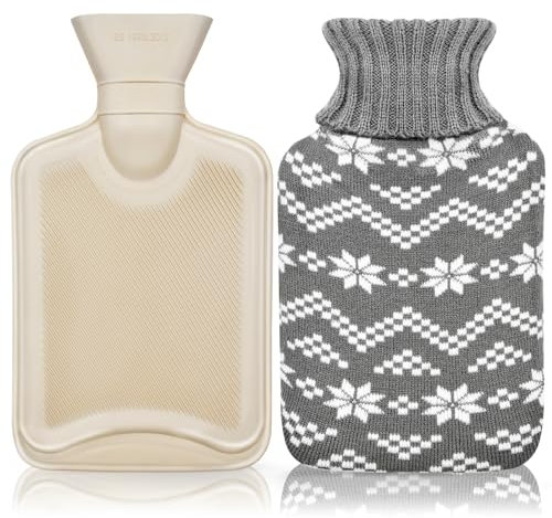 1L Hot Water Bottle with Knitted Cover, Large Hot Water Bag for Pain Relief, Waist, Back, Neck, Shoulders, 1000ml Hand Bed Warmer for Winter Warmth Comfort, Best Gifts for Baby Adults Kids