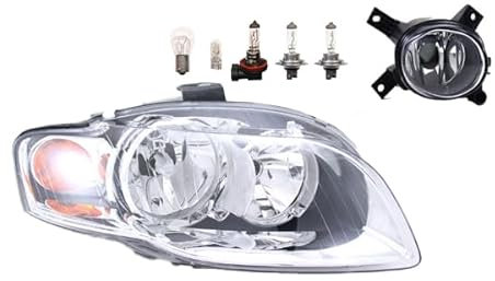 Johns, Scheinwerfer Halogen Front Haupt passend für Audi A4 8E 11/04-06/08 H7 H7 Rechts + Nebelscheinwerfer + Leuchtmittel