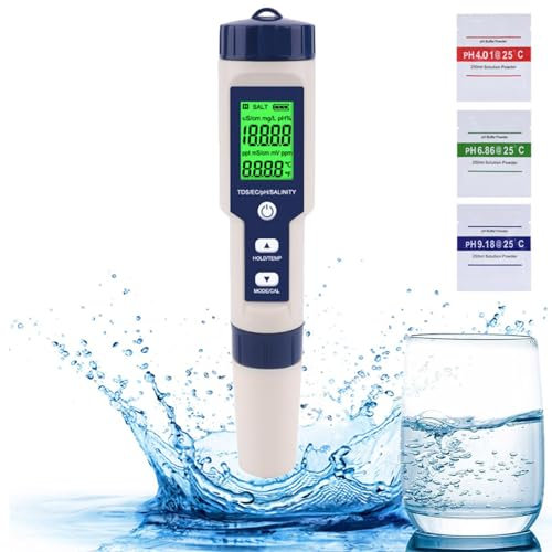 Holzsammlung 5 en 1 Medidor pH con TDS EC Salinidad Temperatura Probador multifuncional de alta precisión a prueba de agua Compensación automática de temperatura Medidor de pH de agua