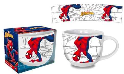 Tazza Spiderman Larga In Ceramica Con Manico Per Bambine,Tazza per Colazione 380 ml, Idea Regalo, 3+ Anni