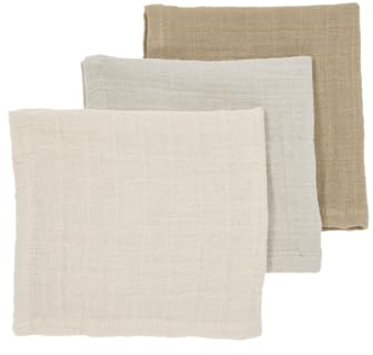 MEYCO Waschtücher 30x30cm 3-Pack Musselin Spucktücher Soft Sand/Greig/Taupe | 100 % weiche Baumwolle - Pre Washed Musselin - Oeko Tex zertifiziert - saugfähig, hautfreundlich & schnelltrocknend