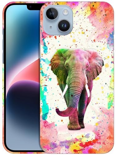 GlamCase for iPHone 14 Plus, iPHone 14 Plus Case - Elephant Watercolored Design Printed Slim & Sleek Cute Plastic Hard Snap on Protective Designer Back Phone Case/Cover for iPHone 14 Plus