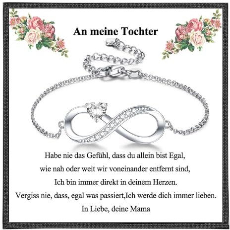 CERSLIMO Geschenke für Tochter von Mama Armband Unendlichkeitszeichen Silber 925 mit Herz Zirkonia Infinity Schmuck Geburtstagsgeschenk mit Geschenkbox Karte