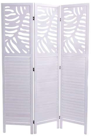 RAUMTEILER Palm | Holz, 170x120 cm, weiß | Paravent mit Schnitzerei, Raumtrenner mit Blatt Gravur, Sichtschutz, Faltwand, Stellwand, Trennwand