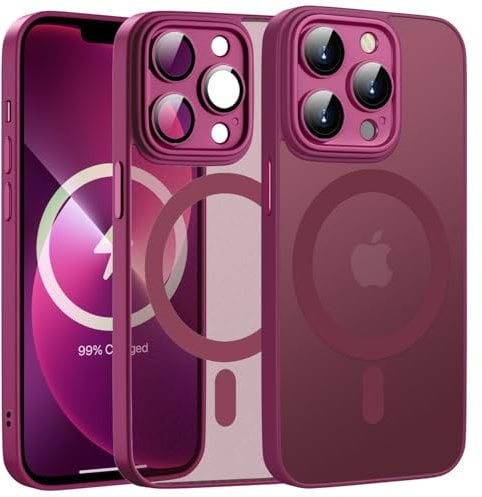KPPIT für iPhone 13 Pro Hülle mit MagSafe und Kameraschutz, Stoßfest und Kratzfest, Militärnorm Sturzschutz, Matt Transluzente Schutzhülle iPhone 13 Pro case, Rot