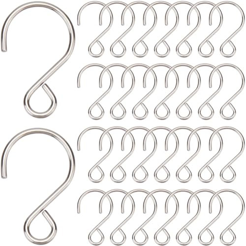 SOFPLATE 1 Box 300pcs Stainless Steel S Hooks Small S Shaped Hook Tiny Miniature Silver Metal S Shape Curtain Crystal Bead Hook Clips For Hanging Suncatcher Lamp Curtain Christmas Ornament Accessories