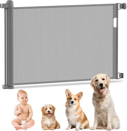 Kuro sagol Baby-Treppenschutzgitter 180cm, 88 cm hoch ausziehbar Einhändig bedienbar Sicherheitsgitter Wohnung für Treppen/Türen/Innen & Außen, Grau