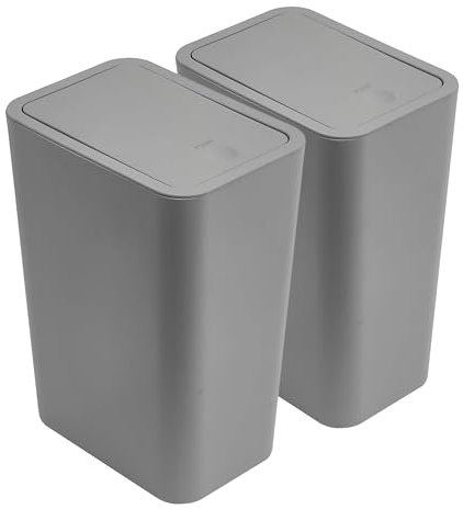 2Pack Bathroom Bin with lid,Push Button,Plastic Bedroom Bin with lid,Dog Proof,Trash Can for Office Living Room Kitchen Toilet(Grey)