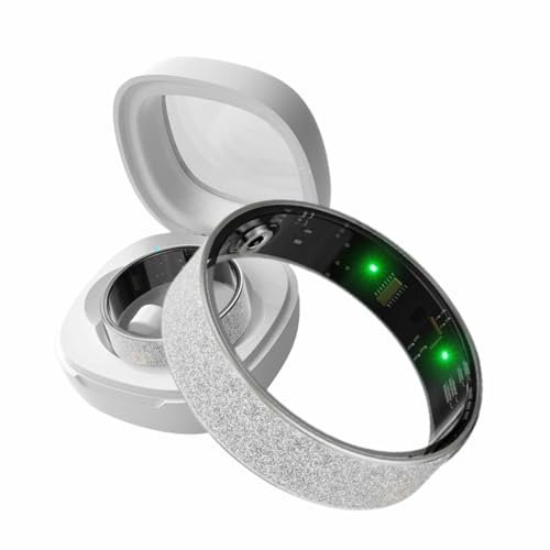 LXIXMQWT Tragbarer Smart-Ring for Herren/Damen, Kein App-abonnement Erforderlich, Schlaf-/herzfrequenz-/Kalorien-gesundheitsmonitor, Kompatibel mit Ios Und Android(Silver,12#)