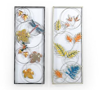 iAnanas Mehrfarbige Blätter Schmetterlinge Metallrahmen elegante Wandkunst Skulptur modernes künstlerisches Design stilvolle Wanddekoration für Zuhause Wohnzimmer Schlafzimmer Büro 36x3,5x92 cm