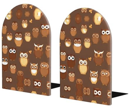 Serre-livres en bois avec base en métal - Motif chouette - Marron