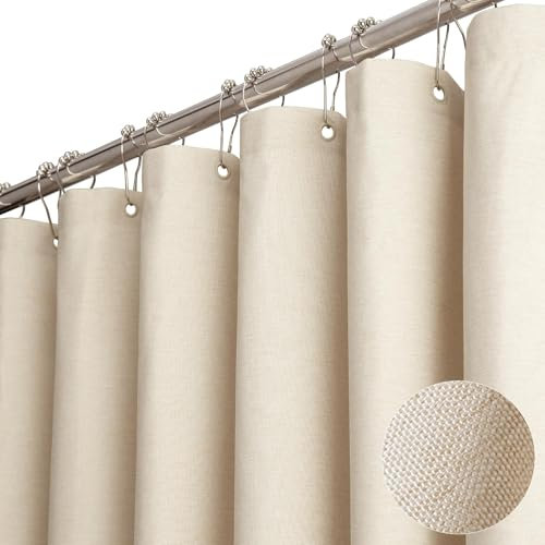BTTN Cortina de Ducha de Tela 180x180 cm, Textura de Lino Antimoho Impermeable con 12 Ganchos, Moderna Lavable Resistente para Baño - Beige/Crema, Poliéster Decorativo