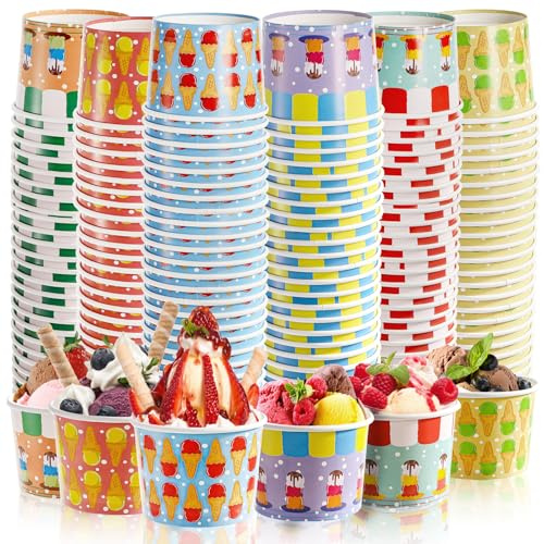 Cididu 210 Pack Paper Ice Cream Cups, 12 Oz Disposable Ice Cream Bowls, Party Dessert Snack Bowls for Hot or Cold Food, Food Grade Party Supplies Treat Cups for Yogurt Soup Fruits, Picnics Birthday