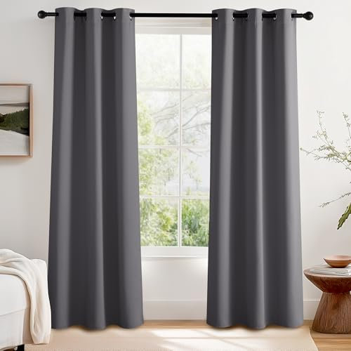 PONY DANCE Blackout Curtains Bedroom - Grey Thermal Insulated Energy Saving Curtains for Living Room Window Blinds for Home Decoration and Privacy Protection, Set of 2, 42 x 84 Inch,Grey