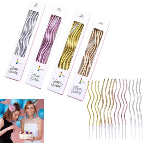 LiJuanWang Geburtstag Kerzen,24 Stück Spiral Kuchen Kerzen Geburtstagskerze Geburtstagskerzen für Torte,Gebogene Geburtstagskerzen Lang Dünn Cupcake Kerzen für Baby Shower,Party,Hochzeit Dekoratio