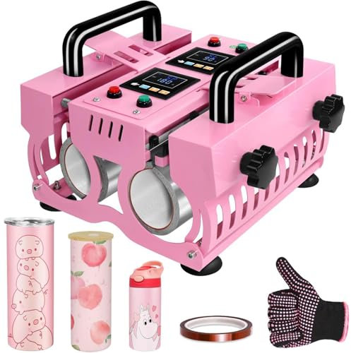 Mug Heat Press Machine, 1000W Mug Heat Transfer Printing Machine with Double Coaster Design, Two Independent Controlled Lcd Panels, for 11Oz-30oz Stainless Steel, Ceramic, Glass Tumbler pink