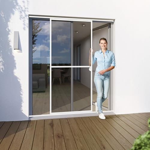 Yoursol Fliegengitter Tür weiß 120 x 240 cm mit Alurahmen, Insektenschutz Schiebetür, Fiberglasgewebe, Fliegengitter Balkontür mit Rahmen, Terrassentür Insektenschutz, Insektennetz Balkontür