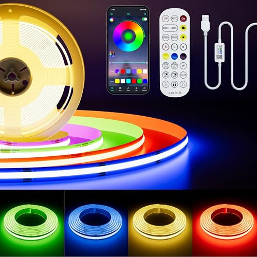 PAUTIX USB RGB LED Streifen Licht 5V 3M,Dimmbar Farbe Wechselnd RGB COB LED Strip mit Bluetooth Smart App Kontroller,Flexibel USB LED band mit Musik Modus für TV,Party DIY Dekoration