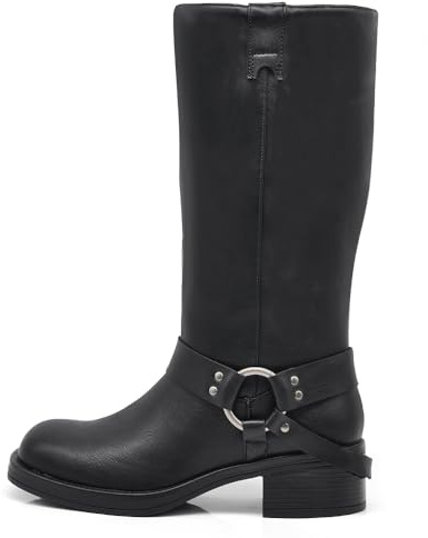 IF Fashion Scarpe Stivali da Donna Al Polpaccio Biker Motociclista Con Fibbie Cinturino Anfibi MP730 nero N.38