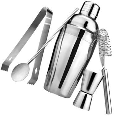 Gatuida 5Pezzi Shaker da Cocktail Acciaio Inossidabile Misuratore e Pinza per Ghiaccio per Bar e Ristoranti