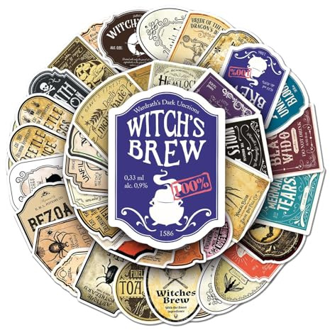 PACKERS POTION PACK - 50 Waterproof Label Decals | Aesthetic Fantasy Alchemy Bottle Stickers, Gothic Theme Decorative Stickers for Amatas