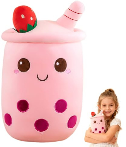 SZJFYMQ Peluche Bubble Tea, Motif Tasse de thé aux Perles Kawaii, Peluche Douce Motif Tasse de thé au Lait, Jouet Oreiller Tasse de Thé au Lait, Cadeau d'anniversaire (25cm - Rose)